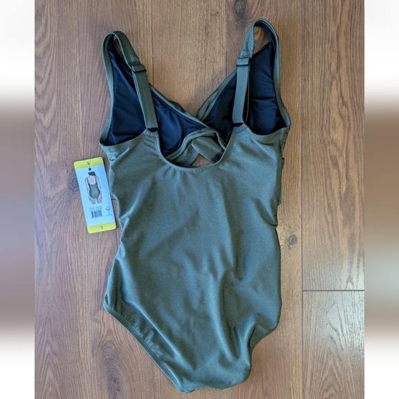 DKNY One Piece Key Hole Twist Front Swimsuit Green Small NWT - Picture 2 of 6
